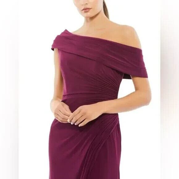 NWT Mac Duggal Eggplant Foldover Off The Shoulder Slit Gown Size 8 Style 26517 - Picture 2 of 8